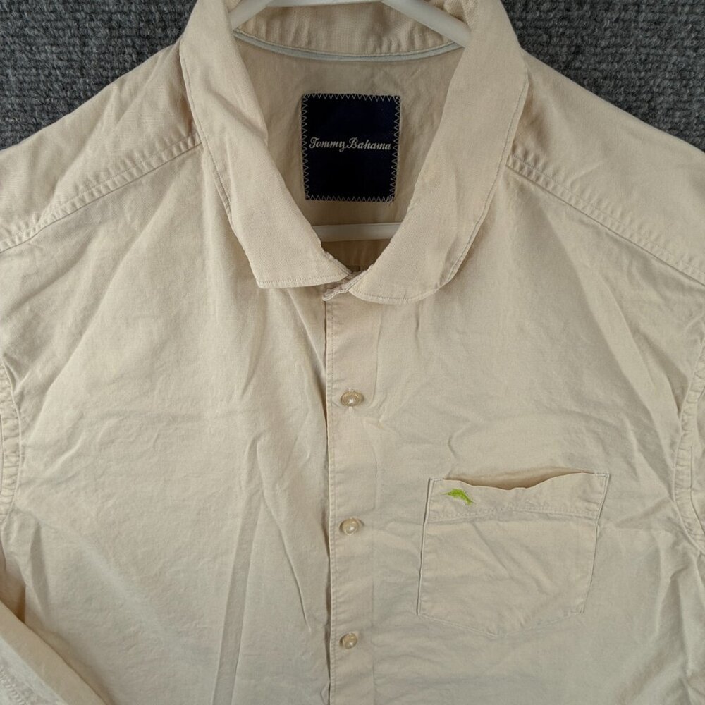 Tommy Bahama Long Sleeve Cotton Silk Blend LT Large Tall Shirt Yellow Woven Men